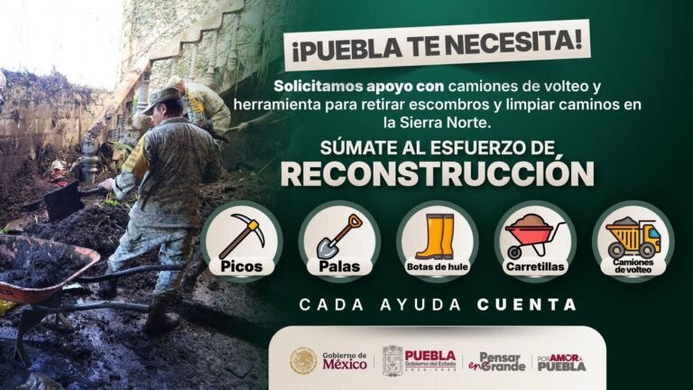 Para evitar colapsos en carreteras, Gobierno de Puebla pide confiar en Centros de Acopio de CIS y Casa Aguayo