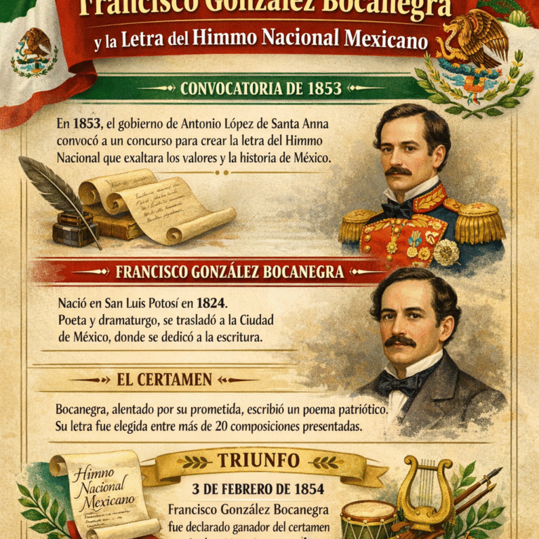 Nota histórica: El 3 de febrero de 1854 Francisco González Bocanegra es declarado ganador del certamen de la letra del Himno Nacional Mexicano